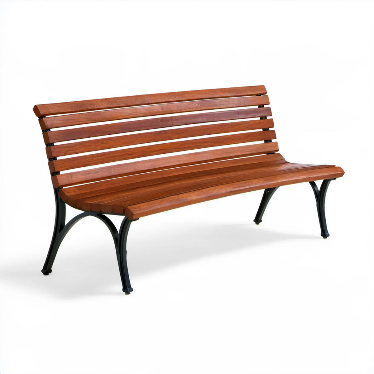 Ławka ogrodowa z litego drewna na żeliwnych nogach, brązowo-czarna, 180 x 60 x 80 cm