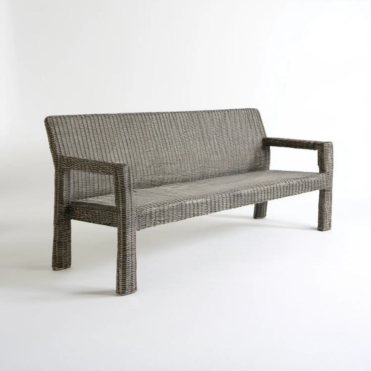Szara ławka ogrodowa 3-osobowa z technorattanu 150 x 65 x 90 cm