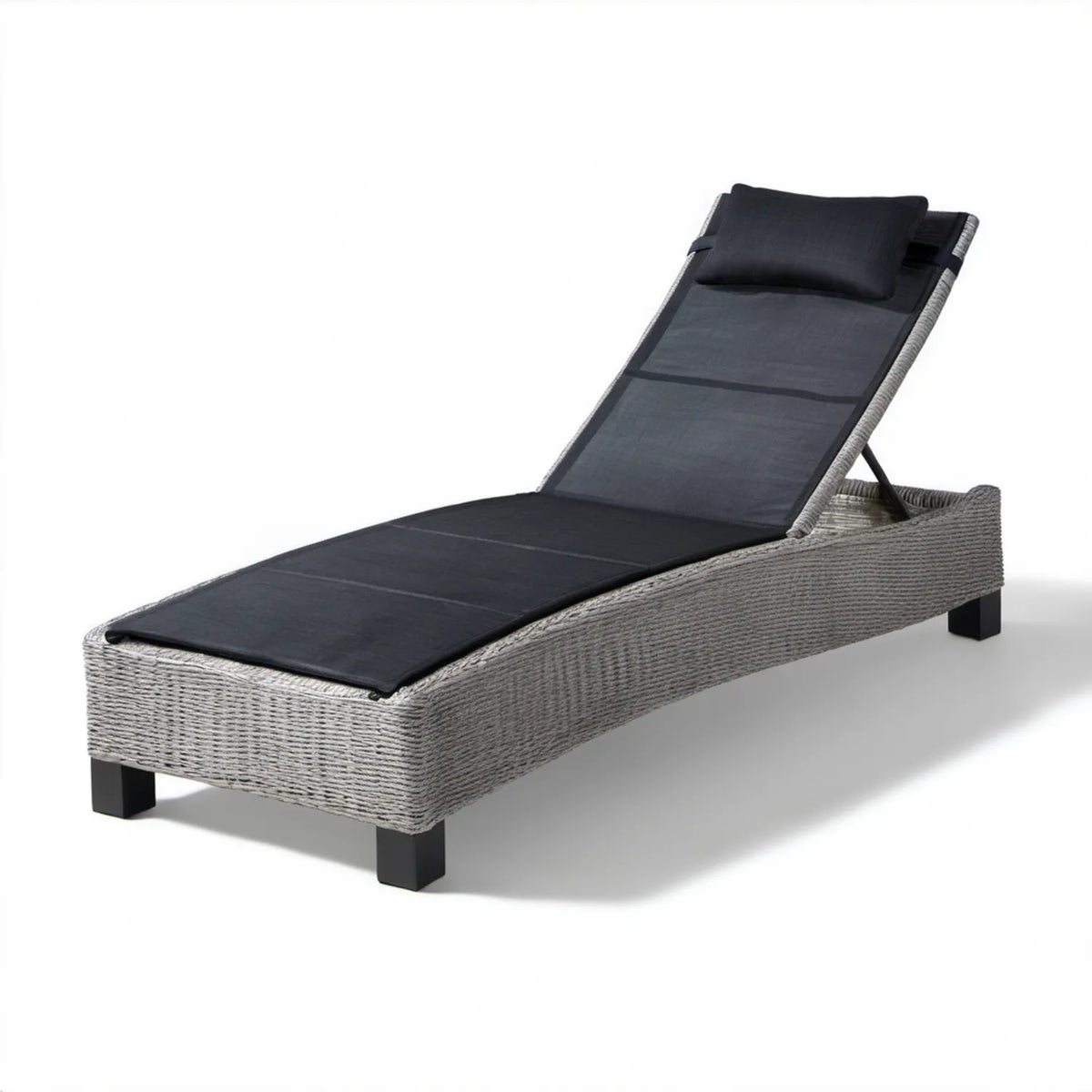 Regulowany leżak z technorattanu PE szary/czarny 200 x 70 x 30 cm