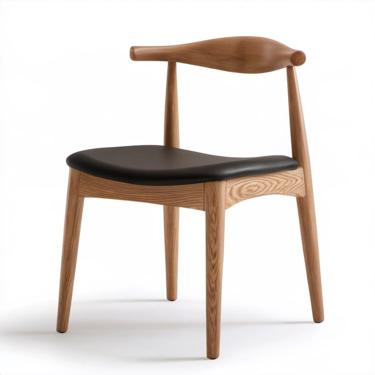 Krzesło z litego drewna jesionowego z czarnym siedziskiem PU, 54 × 55 × 76 cm